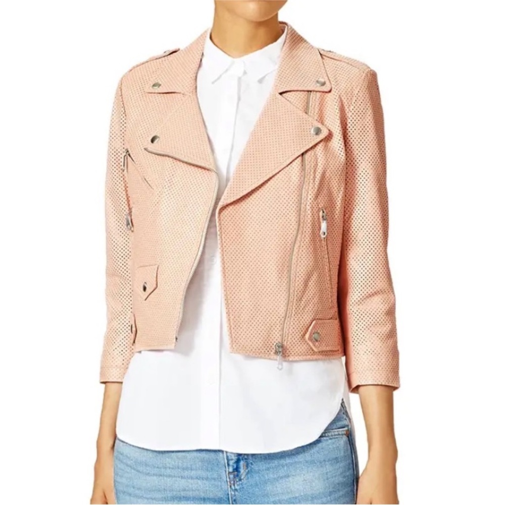 Rebecca Minkoff blush pink Wes leather moto jacket size small